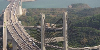 香港航拍v164鸟瞰汲水门桥柱附近低空飞行