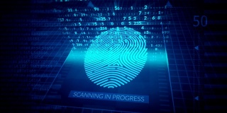 指纹识别，安全扫描动画。允许访问，未来的数字技术概念。