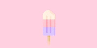 卡通混合水果冰淇淋，定格动画。粉红色的背景。