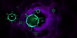 4 k。3D动画病毒细胞微观。冠状病毒的概念。