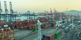 4K延时:码头商埠货柜仓库，用于商业物流、进出口、海运或运输。