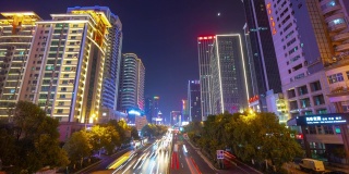 长沙市中心夜间时间照明交通街道桥梁全景时间间隔4k中国