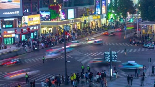 黄昏时间照亮长沙市区交通街道十字路口屋顶全景时间间隔4k中国视频素材模板下载