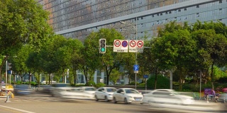 晴天成都市著名的全球建筑交通街道十字路口时间推移全景4k中国