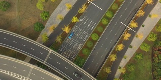 飞行飞越杭州交通街道道路交汇处日落高空俯视4k中国全景