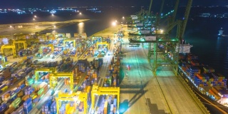 香港无人机在货柜码头及昂船洲大桥夜间的超延时拍摄