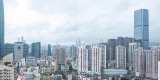 中国深圳- 2020年2月2日:深圳市著名建筑市中心航拍全景4k延时拍摄，2020年9月2日中国深圳。