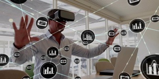 连接器移动和数字数据的人使用VR头盔