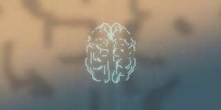 动画3d模型的人的大脑在光模糊的背景和脉冲脑电波。