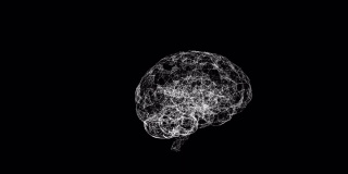 动画3d模型的人脑旋转在黑色背景和脉冲脑电波。