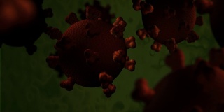 冠状病毒动画，感染因子，红色分子细胞。病毒传播和大流行概念