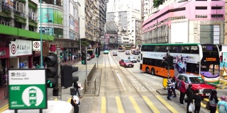 香港炮台山电车、街道行人巴士及都市生活