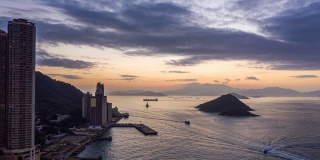 香港日落时的鸟瞰图