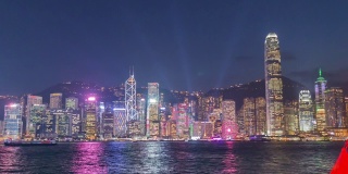 延时拍摄:维多利亚港日落时的香港城市景观