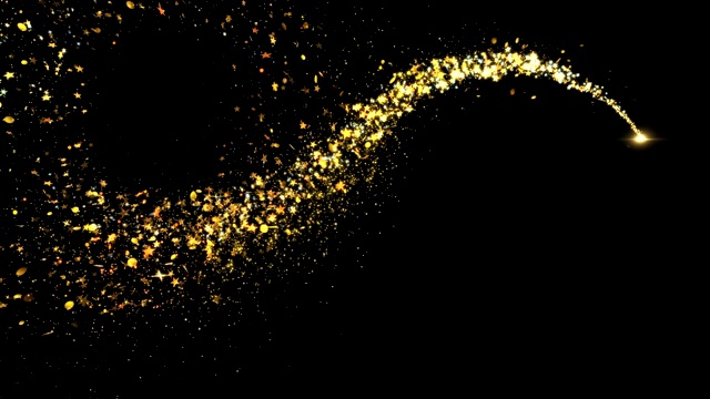金色奢华闪闪发光的星尘轨迹粒子。