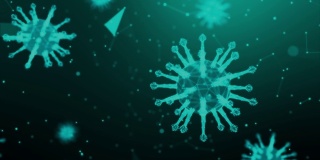 三维绘制2019冠状病毒疫情概念线框病毒，病毒2019-ncov流感爆发，三维医学的浮动流感病毒细胞在显微镜下，世界大流行风险概念