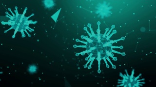 三维绘制2019冠状病毒疫情概念线框病毒，病毒2019-ncov流感爆发，三维医学的浮动流感病毒细胞在显微镜下，世界大流行风险概念视频素材模板下载