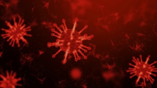 三维绘制2019冠状病毒疫情概念线框病毒，病毒2019-ncov流感爆发，三维医学的浮动流感病毒细胞在显微镜下，世界大流行风险概念视频素材模板下载