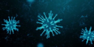 三维绘制2019冠状病毒疫情概念线框病毒，病毒2019-ncov流感爆发，三维医学的浮动流感病毒细胞在显微镜下，世界大流行风险概念