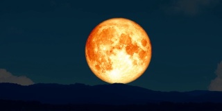 4k超级血月升起在夜空上的剪影岛