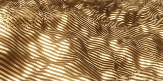 黄金3d渲染动画。抽象的金色金属3d渲染背景。豪华丰富的金属。闪亮的金属表面。