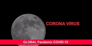 隔离全球大流行冠状病毒COVID-19满月在黑色背景上看表面细节。