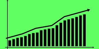 财务增长图与趋势线图。经济增长条形图。矢量插图孤立在绿色背景上。