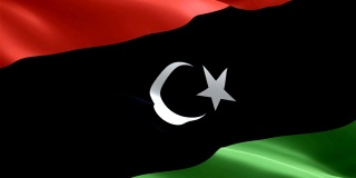 利比亚挥舞着国旗。利比亚国旗飘扬。利比亚标志无缝循环动画。利比亚国旗高清分辨率背景。利比亚国旗特写1080p全高清视频演示