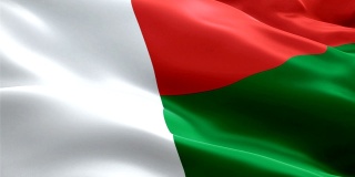 马达加斯加国旗运动循环视频在风中飘扬。现实的马达加斯加国旗背景。马达加斯加旗帜循环特写1080p全高清1920X1080镜头。马达加斯加非洲国家国旗镜头视频电影，新闻