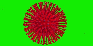 COVID-19或冠状病毒2019冠状病毒医疗真实循环动画。3D病毒细胞流动冠状病毒细胞概念。绿屏