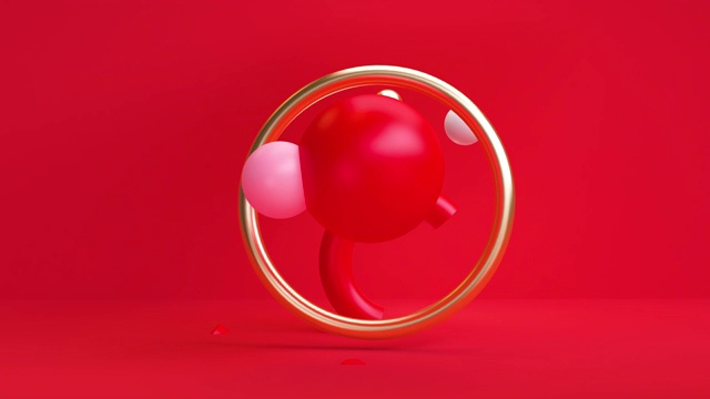 3d Motion design red sphere抽象几何形状环形动画背景，用于商业演示。