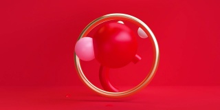 3d Motion design red sphere抽象几何形状环形动画背景，用于商业演示。
