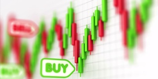 4 k。无缝循环。股票市场图表上有绿色和红色的蜡烛。利润和金钱。财务和商业图表。买卖概念。股市波动3d插图。