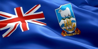 福克兰群岛的旗帜在风中飘扬。现实的阿根廷福克兰群岛旗帜背景。福克兰群岛旗帜循环特写1080p全高清1920X1080镜头。福克兰群岛太平洋国家国旗镜头录像电影，新闻