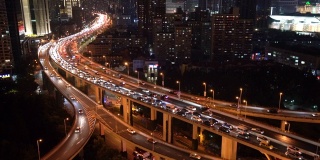 MS HA晚上拥挤的高架道路和繁忙的交通/中国上海