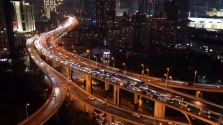 MS HA晚上拥挤的高架道路和繁忙的交通/中国上海视频素材模板下载