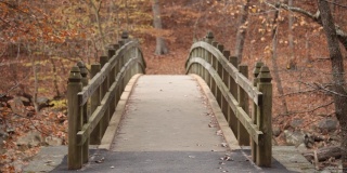 Rapids桥，自行车手在前景-岩石溪公园-华盛顿特区-秋天