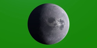 现实星球月球，月球，月球。美丽的纹理和月光在绿色的屏幕。月球在深空旋转