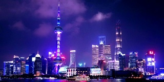 2019年9月11日，第二届中国进口博览会灯光秀，上海夜景视频。陆家嘴(外滩)景观