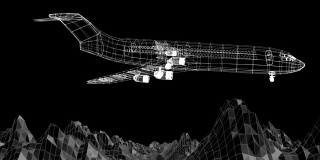 飞机模型和3d山的三维技术绘图动画