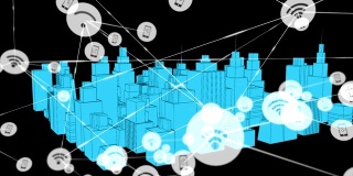 动画的网络连接与wifi和智能手机图标与一个地区的背景