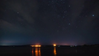 延时:恒星轨迹星系宇宙移动在当地湖泊夜晚视频素材模板下载
