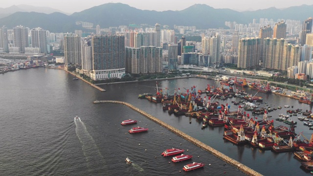 aerial  View Container Cargo freight ship Terminal in Hong Kong