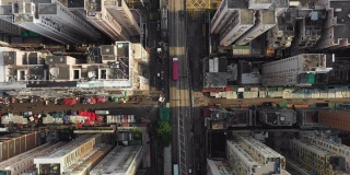 俯视图香港建筑城市天际线商业金融区，航拍俯视图香港城市