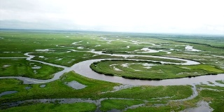 无人机拍摄中国黑龙江省的沼泽地