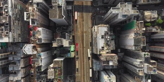俯视图城市天际线商业大厦和金融区，空中俯瞰香港城