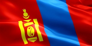 蒙古岛旗运动循环视频在风中飘扬。现实的蒙古旗背景。蒙古旗帜循环特写1080p全高清1920X1080镜头。蒙古亚洲国家国旗镜头视频电影，新闻