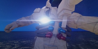 宇航员离开月球的3d动画。概念关键词-探索和冒险