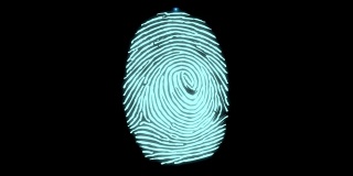 动画指纹黑色。触摸ID未来数字处理生物识别扫描器的概念和安全扫描的手指。网络手机解锁应用程序。