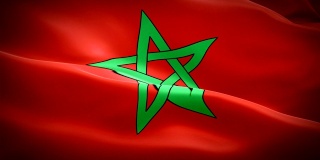 摩洛哥国旗Motion Loop视频在风中飘扬。现实的摩洛哥国旗背景。摩洛哥旗帜循环特写1080p全高清1920X1080镜头。摩洛哥非洲国家国旗镜头视频电影，新闻